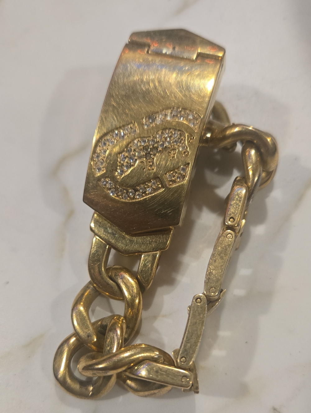Vintage Marc Ecko "Ecko ID" Gold-Tone Flip Bracelet Watch - Rhino Logo